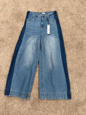 Vigoss Wide Leg Two-Tone Blue Denim Jeans - Women's High Waisted size 28